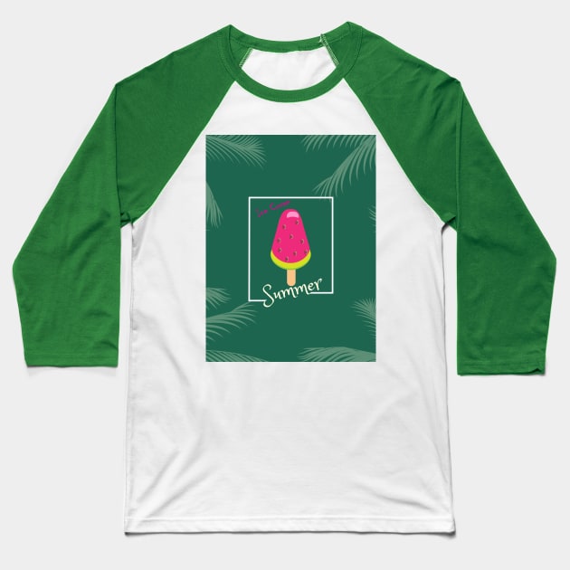 Watermelon Ice Cream Tropical Palm leaves Hello Summer Baseball T-Shirt by sofiartmedia